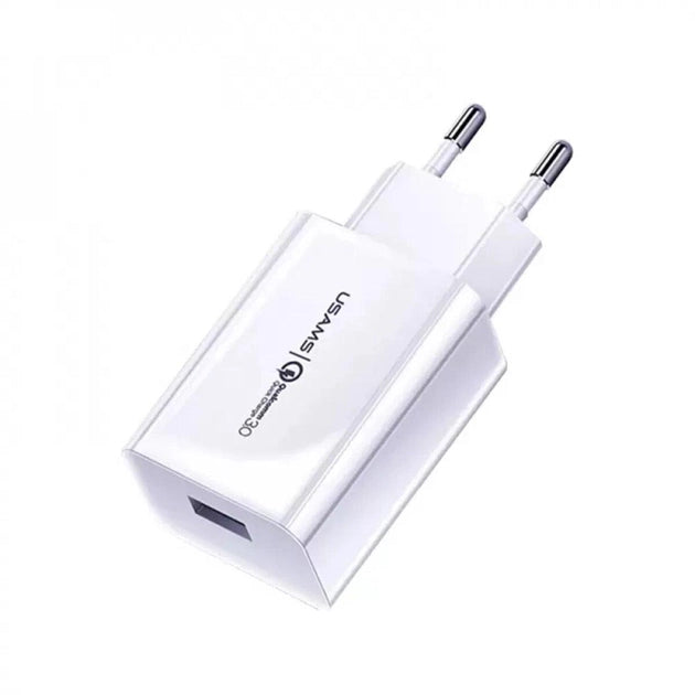 MZP Usams T48 Travel Charger Kit 18W (T22 Single USB QC3.0 Charger EU+Uturn Type-C Cable 1M) White