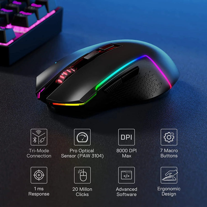 Redragon Trident Pro M693 RGB Wired, Wireless, And Bluetooth Gaming Mouse