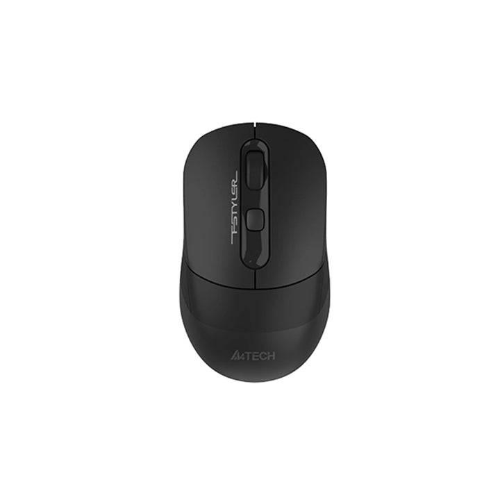 Black computer mouse with 'A4Tech' branding on a white background