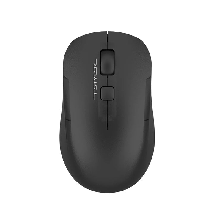 Black computer mouse with Fstyler branding on a white background