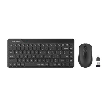 A wireless keyboard and mouse combo in black.