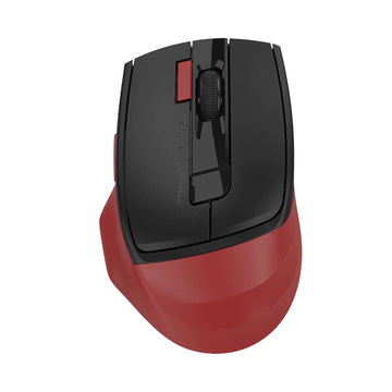 Red and black computer mouse on a white background