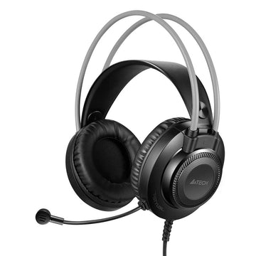 A4Tech FH200U Fstyler Grey USB Office Headset features a black body with soft, padded earcups and a grey double-banded headband