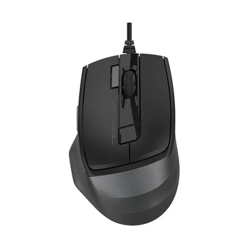 Black gaming mouse on a white background