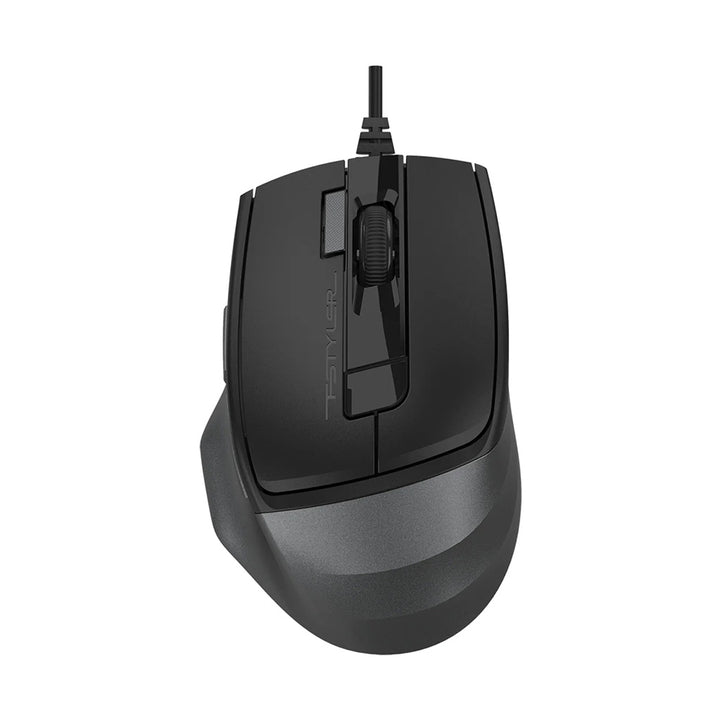 Black gaming mouse on a white background