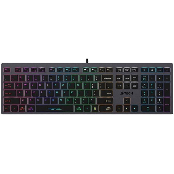 Gaming keyboard with RGB backlighting on a white background