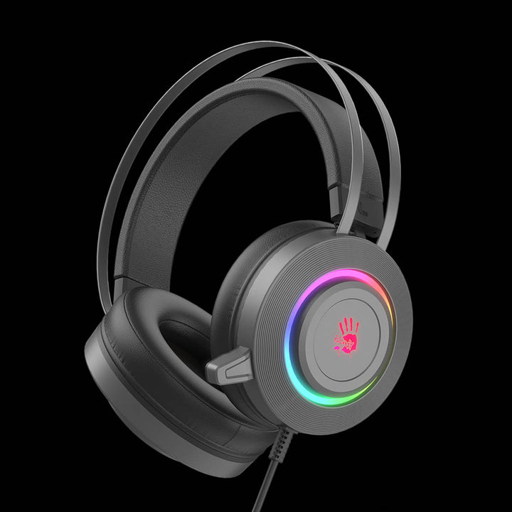 Gaming headset with RGB lighting on a black background