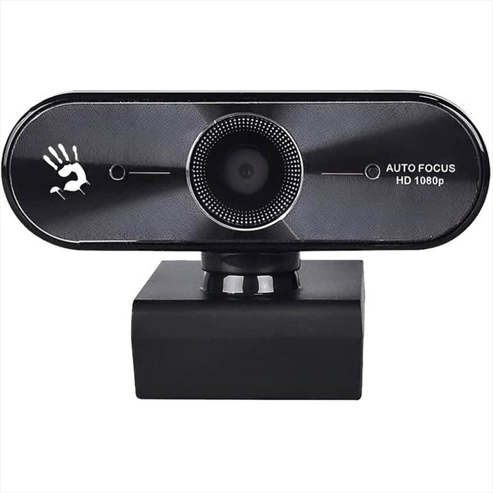 Black webcam with auto focus and HD 1080p text on a white background