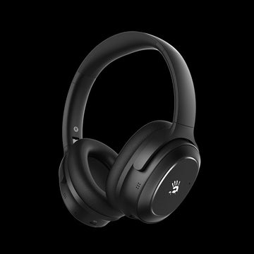 Black headphones on a transparent background