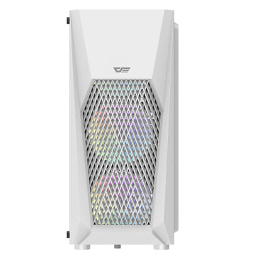 Darkflash DK150 White computer case with colorful mesh design on a white background