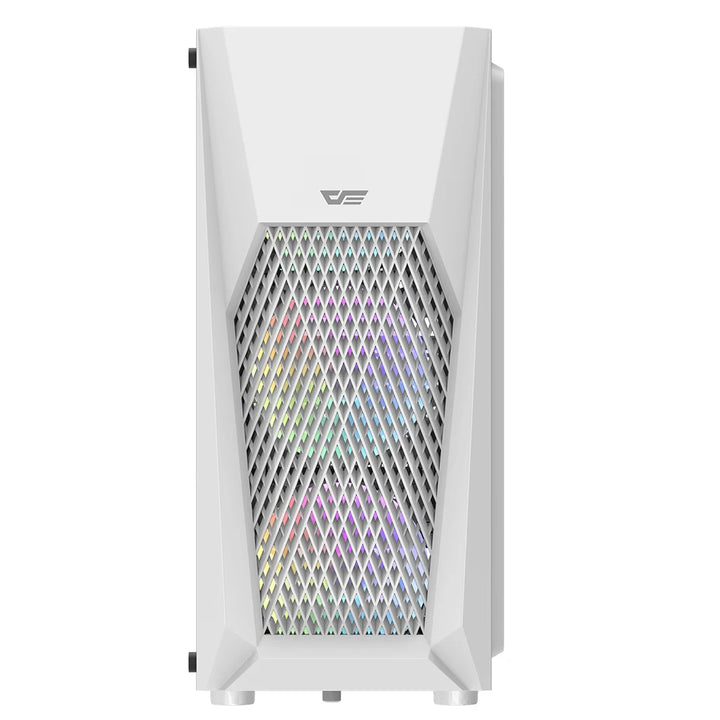 Darkflash DK150 White computer case with colorful mesh design on a white background