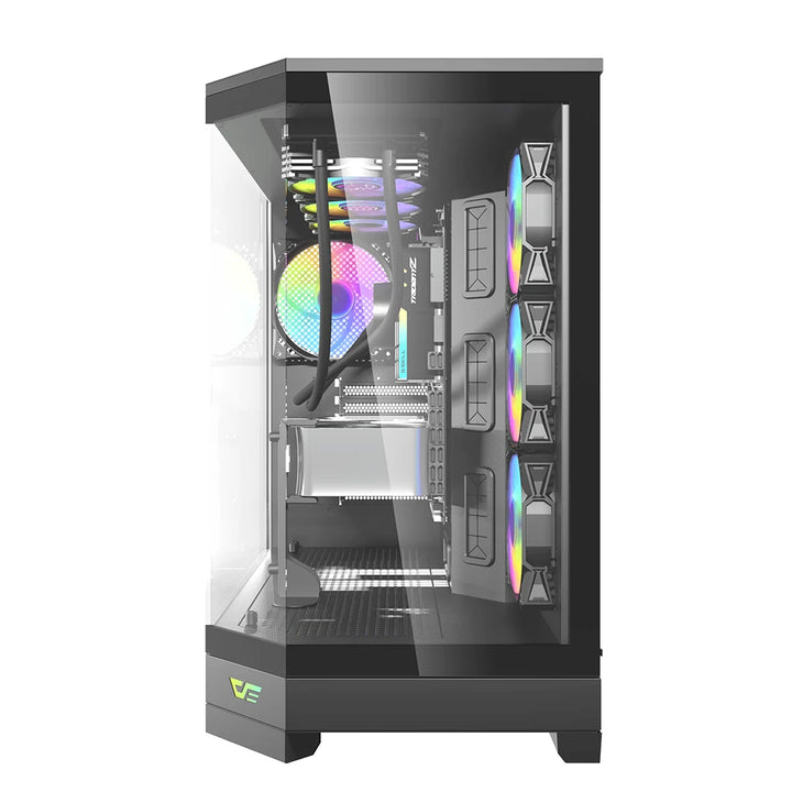 Darkflash DQX90 Black Gaming computer case with RGB lighting on a white background