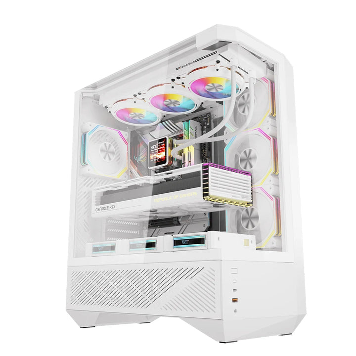 DarkFlash DY460 White Compact 3-Sided Tempered Glass PC Case