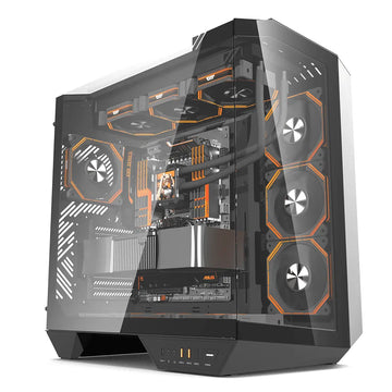 Darkflash Dy470 Computer case with transparent side panel on a white background