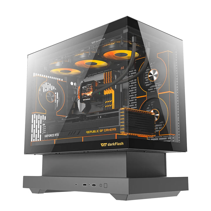 DarkFlash Floatron F1 Black M-ATX 270° Panoramic Glass PC Case with 6 ARGB Fans