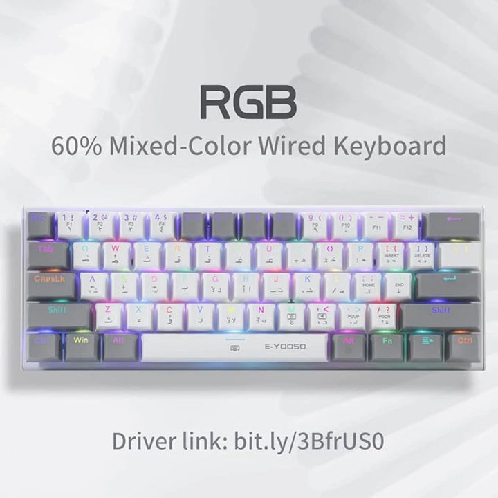 E-YOOSO Z-11 Gaming Keyboard with Blue Switches, RGB LED Backlit, 61 Keys Mini Portable Gaming Keyboard (White Grey)
