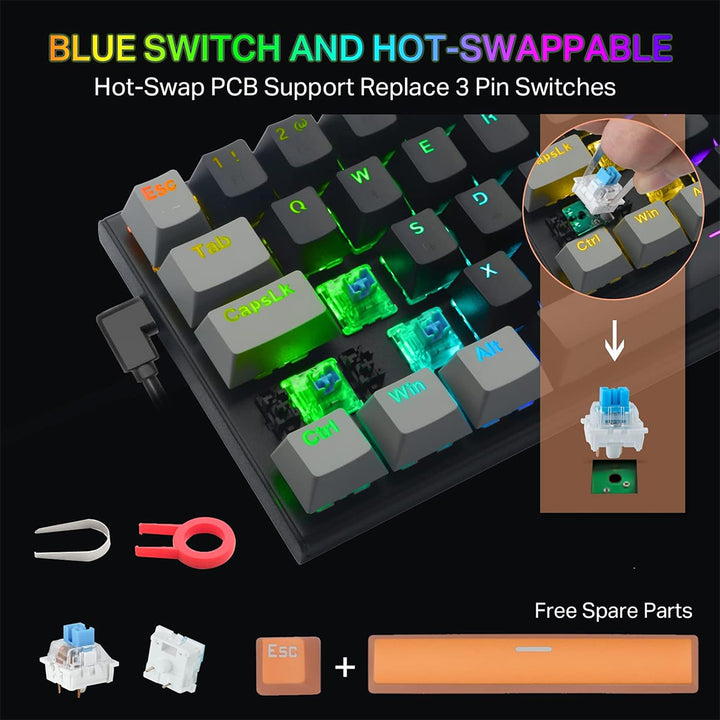 E-YOOSO Z-11 Black Gray monochrome Mechanical Keyboard with Blue Switches