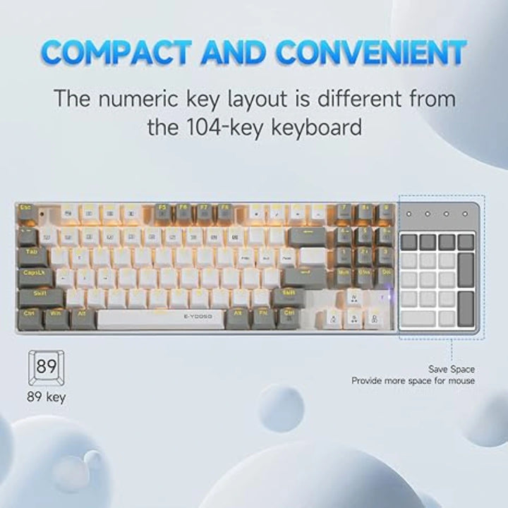 E-YOOSO Z-13 White Gray Monochrome Mechanical Keyboard With Blue Switches