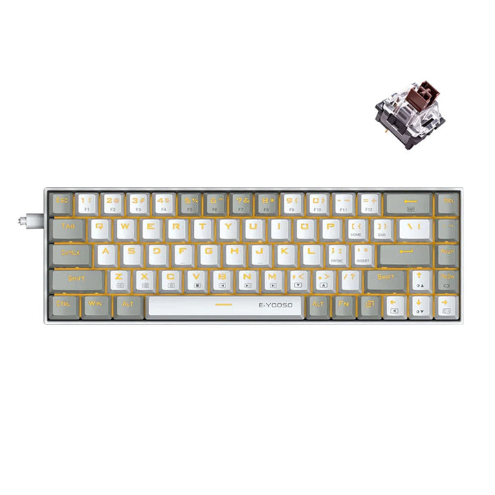 E-Yooso Z-686 Yellow Single Light 68 Keys Hot-Swappable Wired Mechanical Keyboard White/Gray (Red,blue,brown Switch)