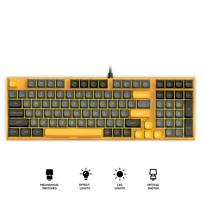 E-Yooso Z-7222 LED Wired Hot-Swappable Mechanical Keyboard Black/Yellow (Optical Switch)