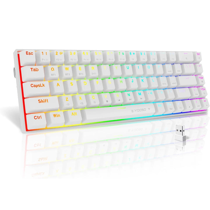 E-Yooso Z-11 White 60% Wireless Gaming Keyboard with Blue Switches