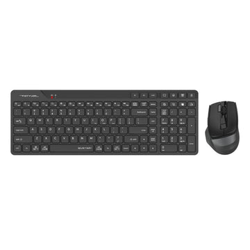 Modern black wireless keyboard and mouse combo featuring quiet keys.