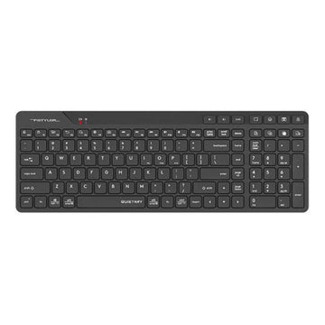 Black wireless keyboard with full QWERTY layout and numeric pad.