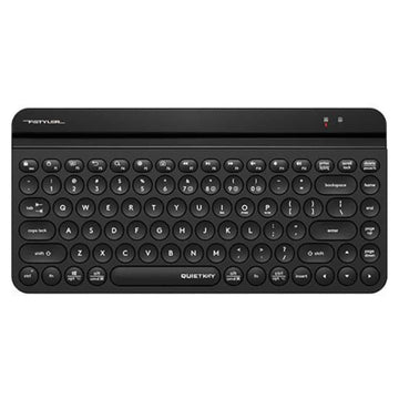 Black wireless mini keyboard with rounded keys.