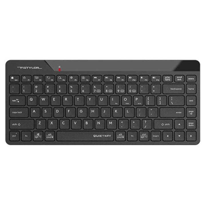 A sleek, black, full-size wireless keyboard.