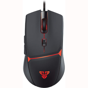 Front view of Fantech VX7 Crypto Black RGB Gaming Mouse with red LED lighting on scroll wheel and on the Fantech logo