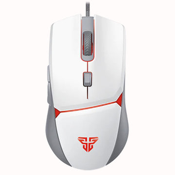 Front view of Fantech VX7 Crypto White RGB Gaming Mouse with red LED lighting on scroll wheel and on the Fantech logo