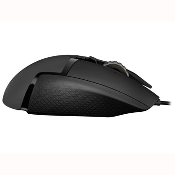 Left side view of Logitech G502 Hero Black Gaming Mouse, showing textured rubber grip and ergonomic shape