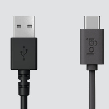 The black USB-A connector for the Logitech H390 Headset, indicating its compatibility with standard USB ports