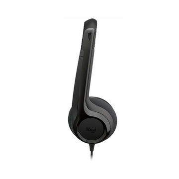 Logitech H390 Black Headset, designed for comfort and a lightweight feel, shown from the side.
