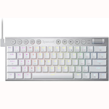 Redragon K632 Pro white RGB Mechanical Gaming Keyboard featuring vibrant RGB lighting, round shape media controls & macros keys 
