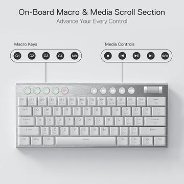 Redragon K632 Pro White RGB Mechanical Gaming Keyboard featuring  round shape media controls, volume wheel & macros keys 