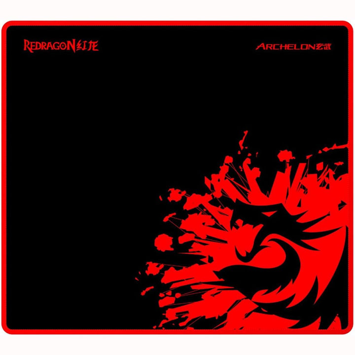 Black mouse pad with red and black dragon design and 'Redragon' branding