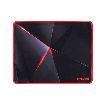 Black and red gaming mouse pad with Redragon logo on a white background