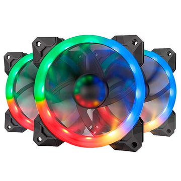 Redragon GC-F008 120mm RGB PC cooling fans, set of 3, with colorful LED rings.