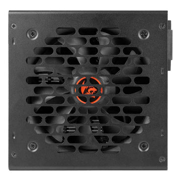 Black power supply unit with a red logo on a white background