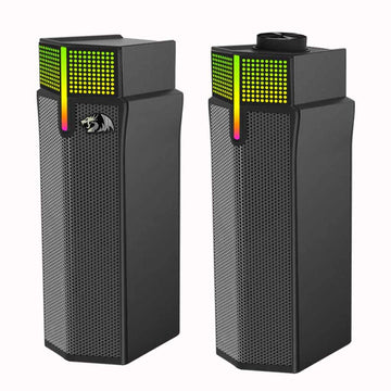 Black Redragon GS511 Yorick wireless gaming speakers with upper RGB pixel lighting and a side light bar