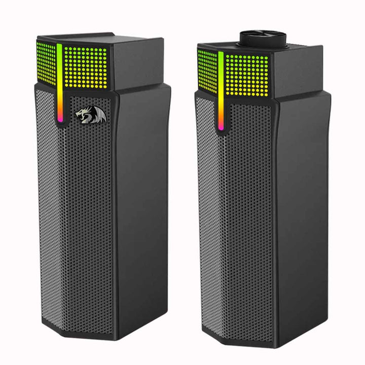 Black Redragon GS511 Yorick wireless gaming speakers with upper RGB pixel lighting and a side light bar