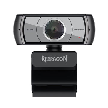 Redragon GW900 AF 1080p black webcam with "Game live camera" text and a Redragon logo.