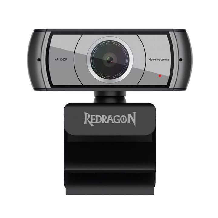 Redragon GW900 AF 1080p black webcam with "Game live camera" text and a Redragon logo.