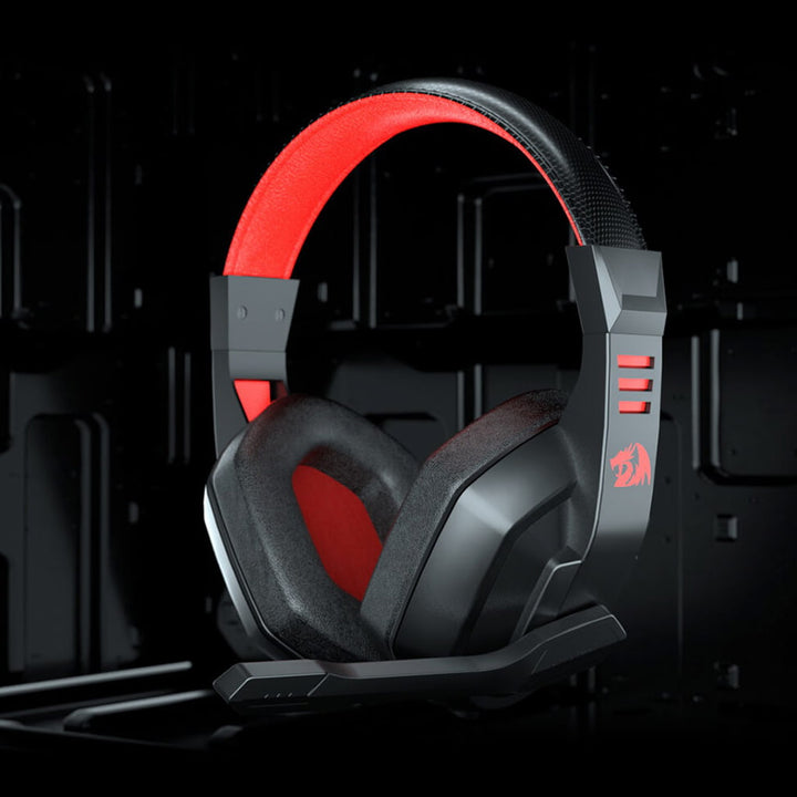 Redragon H120 Ares gaming headset, black with red accents and a microphone.