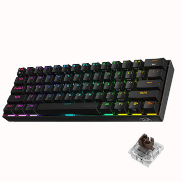 Front view of the black Redragon K530 Draconic Pro mechanical keyboard with RGB lighting and brown mechanical switch at bottom 