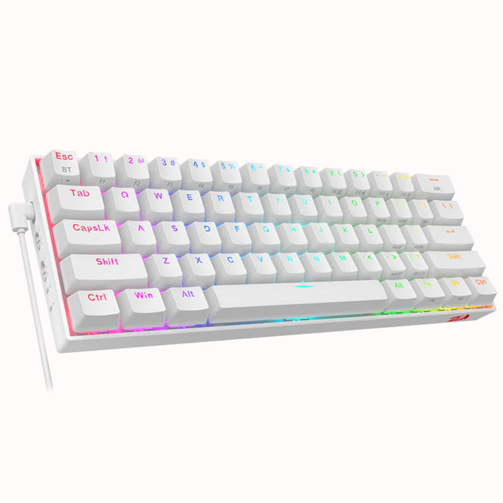 Left side view of the White Redragon K530 Draconic Pro keyboard, showing the USB-C port and RGB lighting.
