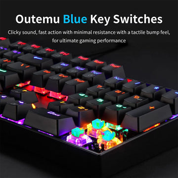 Close-up of the Redragon K551 MITRA RGB mechanical keyboard showing several keycaps and the underlying switches with RGB lighting