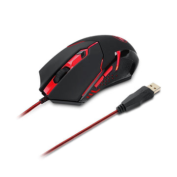 Front view of the Redragon K552-BA-2 Combo gaming mouse in black and red with braided cable