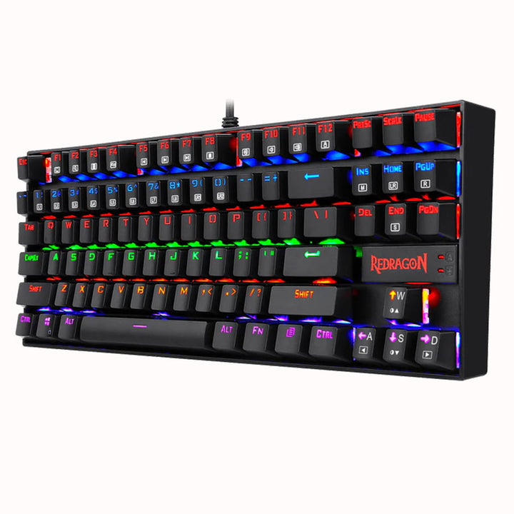Front view of Redragon K552 RGB mechanical gaming keyboard with colorful LED backlighting